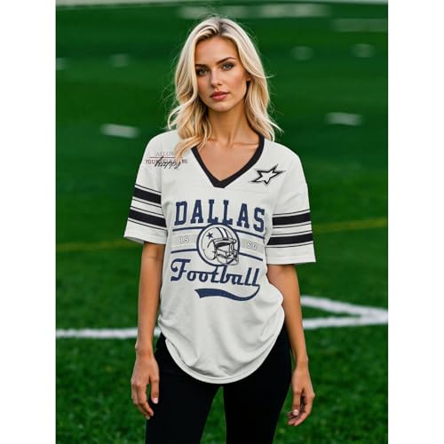 Football Jersey Shirt for Women Game Day T-Shirt Football Season V Neck Baggy Tee Y2k Streetwear Short Sleeve Tops4