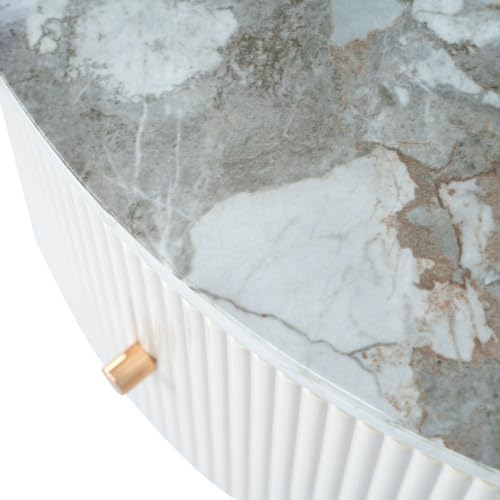 Miniatura 9 de LUMISOL Mesa de centro redonda con parte superior de mármol con 2 cajones de almacenamiento grandes, mesa de cóctel de madera moderna de 31.5