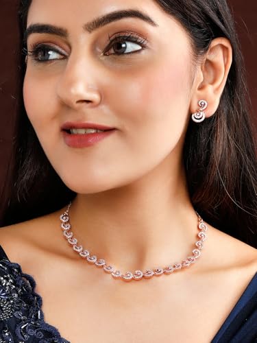Image of Rubans Necklace Set American Diamond Cubic Zirconia Jewellery Gift for Women & Girls