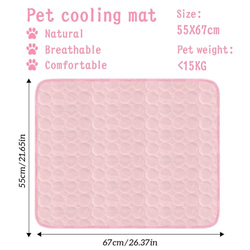 Powmag Kühlmatte für Hunde, Kühldecke Hund 67x55cm, Hundematten Sommer Kühlkissen, Haustier Hundematte für Zuhause Unterwegs Oder im Auto (Rosa-L)