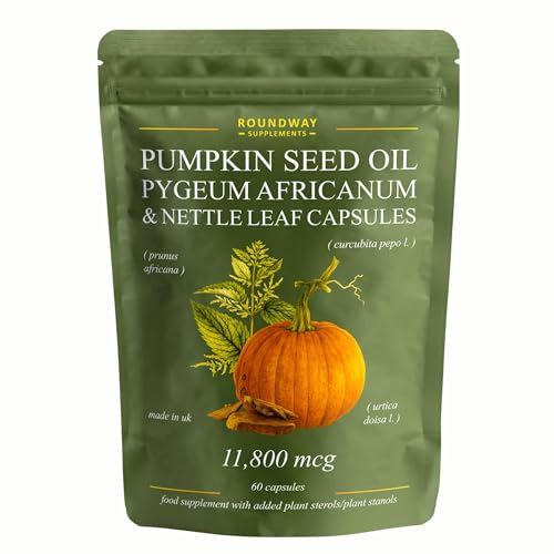 Prostate Health Supplements for Men | Pumpkin Seed Oil Capsules with Nettle Leaf & Pygeum Africanum | 60 Capsules, 1 Month Supply | Made in The UK by Roundway Supplements