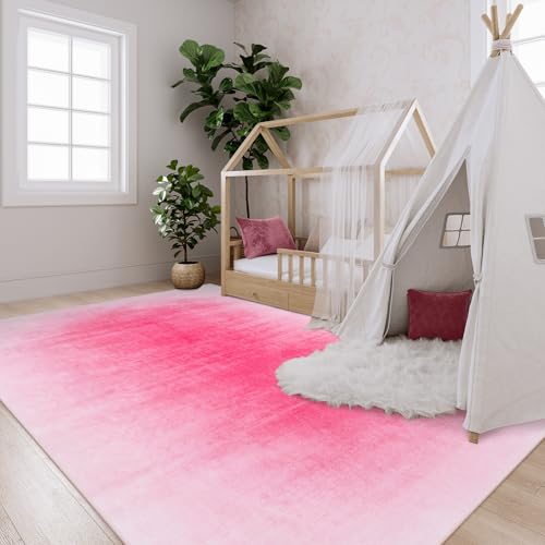 Tapete moderno rectangular 8x10 rosa intenso lavable miniatura 2