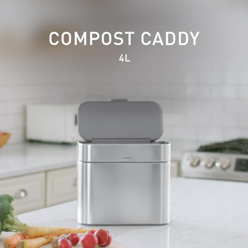 simplehuman CW1645 4 Liter, Kompost-Caddy, Komposteimer für Küche mit Deckel, gebürsteter Stahl, 5 Jahre Garantie