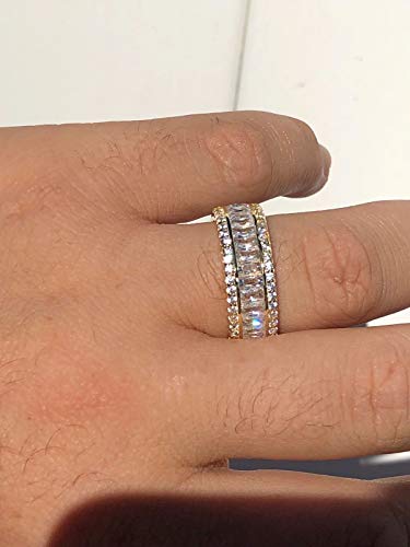 Real Solid 925 Silver His Or Hers Baguette Tennis Ring - Wedding Band Or Hip Hop Pinky Ring - Iced Out Eternity Ring (Sterling-Silver, 8) #TOP6