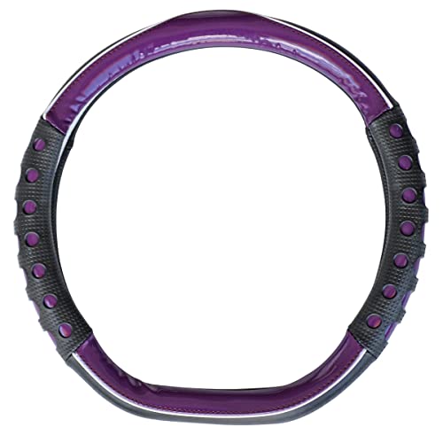 Image of NIKAVI Fashion Steering Wheel Cover - Violet Color | Size - Medium | Diameter 38 cm | D-Type | Car Steering Wheel Protector, Anti-Slip, Stylish Leather Finish Grip Cover for Flat Bottom Wheels