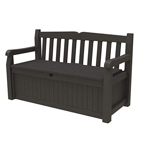 Keter Solana 70 Gallon Storage Bench Deck Box for Patio Furniture, Front Porch Decor and O...