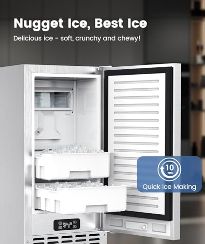 Image of Electactic Nugget Ice Machine, Commercial Undercounter Ice Maker, 66Lbs /Day, Built-in Freestanding Stainless Steel, Self-Cleaning & 24H Timer for Business /Bar