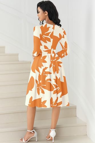 Image of Runwind Vintage Dress for Women - 3 /4 Sleeve Casual A-Line Wedding Guest Cocktail Dress with Pockets