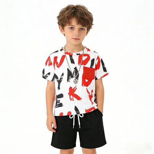 Image of Size 6-12 Years Boys Summer Fall Outfits Set 2PCS Short Sleeve T-Shirt & Shorts Sets Teen Fashion Clothing Sets