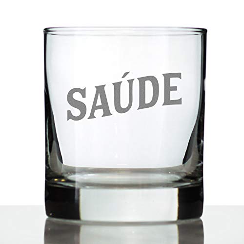 Saude - Portuguese Cheers - Whiskey Rocks Glass - Cute Portugal Themed Gifts or Party Decor for Women and Men - 10.25 Oz