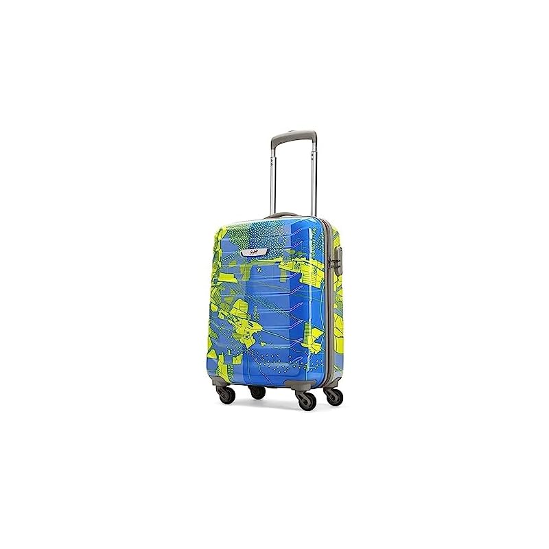 Skybags Trooper Cabin ABS Hard Luggage (55 cm) | Printed Luggage Trolley with 4 Wheels and Resetable Combination Lock | Unisex, Blue & Yellow