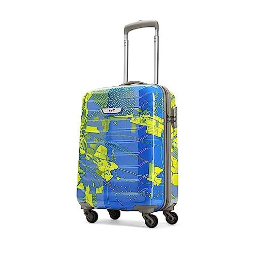 Skybags Trooper Cabin ABS Hard Luggage (55 cm) | Printed Luggage Trolley with 4 Wheels and Resetable Combination Lock | Unisex, Blue & Yellow