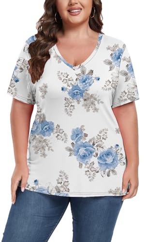 Image of ForHailey Women's Plus Size Short Sleeve Tee Shirt V Neck Basic Ladies Loose Fit T Shirt 1X-5X