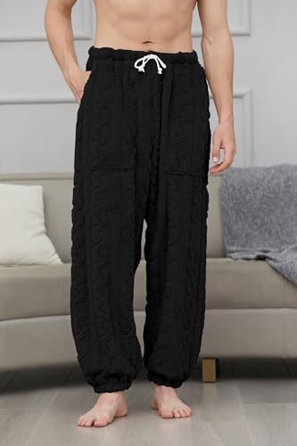 Cromoncent Mens Fleece Pajamas Fuzzy PJ Pants with Pockets Sleepwear3