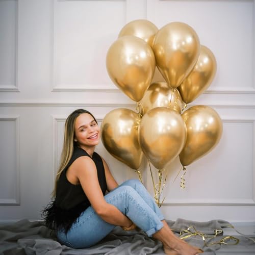 Image of Jobkoo 5 Inch Gold Balloons, 60 PCS Gold Metallic Balloon Small Metallic Gold Chrome Balloons 5'' Mini Matte Golden Latex Balloons for Birthday Graduation Anniversary Baby Shower Party Decorations