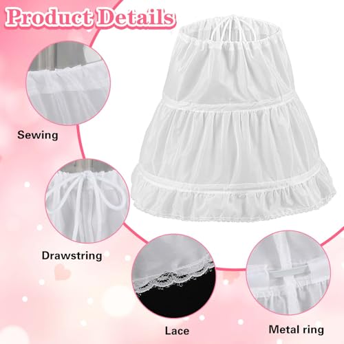 White Girls Petticoat Underskirt, Lace Edge Girl Underskirt with 2 Bones Hoops for Full Slip Puffy Bustle Tutu4