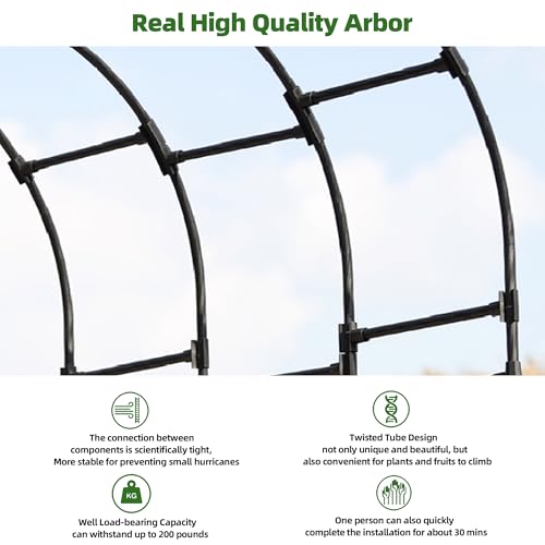 Caroeas Rosenbogen aus Metall, Stabiler Gartenbogen mit 20 mm verstärkten verzinkten Stahlrohren, rostfrei – 150x240x40 cm – Ideal als Rankhilfe für Kletterpflanzen