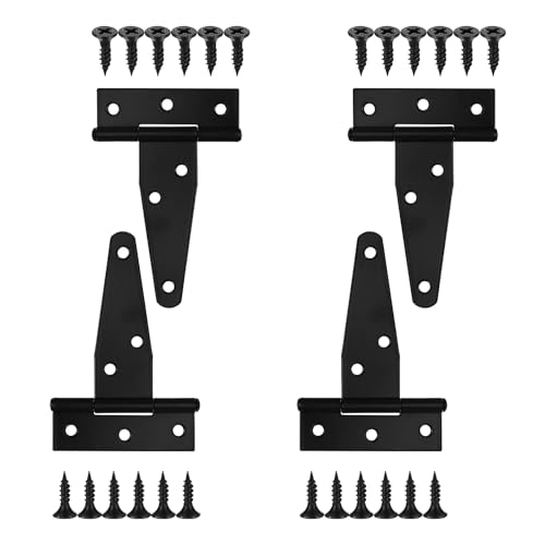 4 PCS 3 Inch T Strap Hinges Heavy Duty, Shed Door Gate Hinges, Heavy Duty Black Outdoor Tee Hinge...