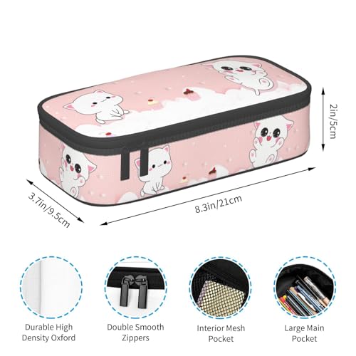 Image of Pink Kawaii Cat Little Kittens Large Pencil Case, Pencil Pouch With Zipper Compartments Stationery Pencil Bag For Kids Teens Students School Supplies