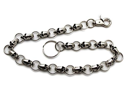 TFJ Men Fashion Wallet Chain Chunky Links Metal Skulls Jeans Keychain Skeletons Fashion Jewelry Silver