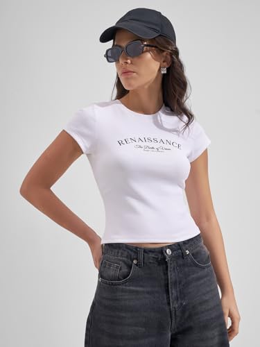 Image of Tokyo Talkies Women Pure Cotton Tops for Woman|Regular Fit Slim fit Crop Tops for Women Western|Top Tshirt for Women Stylish Western|Suitable for Casual and Workwear