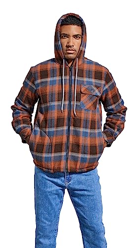 Elesuit Men's Full Zip Fleece Flannel Jackets Shirt Plaid Cotton Hoodies Soft Warm Coat for Men with Hood3