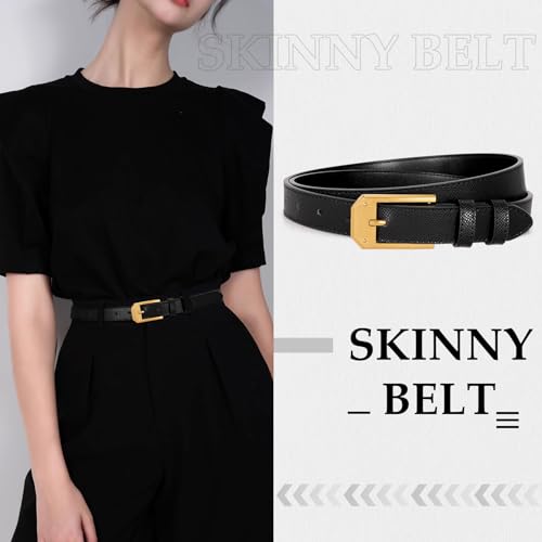Women Skinny Belt Thin Leather Belt for Jeans Gold Buckle 1.34'' wide3