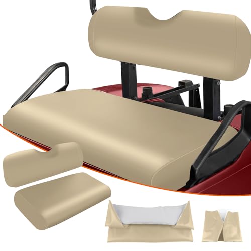 Image of Golf Cart Front Seat Covers Staple On Replacement for EZGO TXT 1995-2013 Golf Cart Beige Micro Fiber Leather Seat Cover