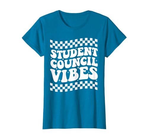 Student Council Vibes Retro Groovy School Student Council T-Shirt, Women, Sapphire Blue, Small
