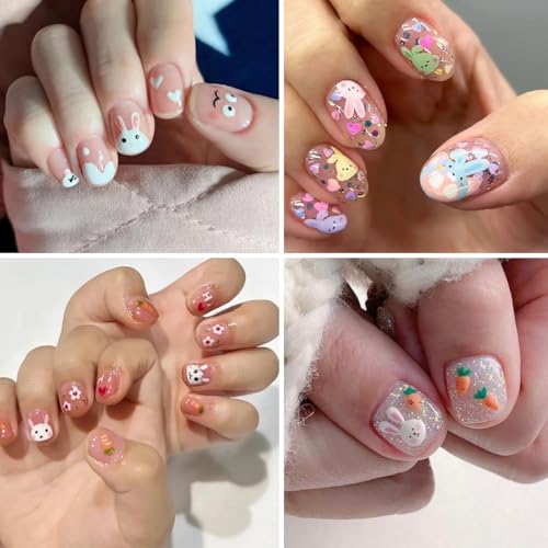 Image of MAYCREATE Cartoon Rabbit Nail Stickers for Kids, 30 Sheets 3D Self-Adhesive | Easy Peel and Press Application, Playful Detail Without Drying Time, Self-Adhesive Backing for DIY Manicures