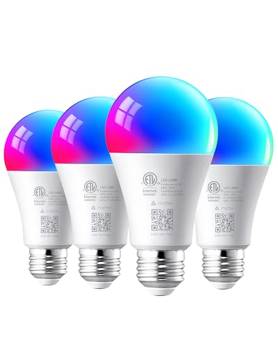 EDISHINE Christmas Light Bulb, Smart Bulbs Work with Apple Home/Alexa/Google Home/SmartThings, RGBTW Color Changing Light Bulb for Christmas Decor, 2.4GHz WiFi Bulb, 800LM 9W, A19, E26, 4PCS