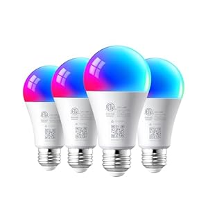EDISHINE Christmas Light Bulb, Smart Bulbs Work with Apple Home/Alexa/Google Home/SmartThings, RGBTW Color Changing Light Bulb for Christmas Decor, 2.4GHz WiFi Bulb, 800LM 9W, A19, E26, 4PCS