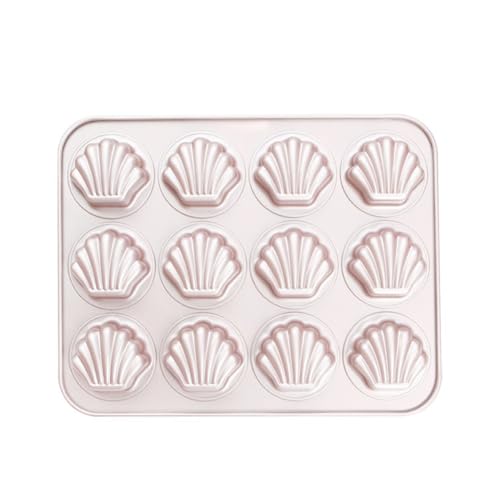 Nonstick Madeleine Pan,12-Cavity Heavy Duty Madeleine Cookies Trays for Oven Baking, Warp Resistant Seashell Shape Madeleine Molds Cake Pan, Champagne Gold