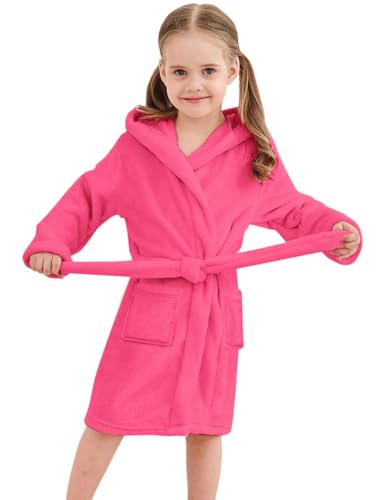Image of Umeyda Girls & Women Fleece Hooded Robes, Soft Fuzzy Bathrobe Warm Plush Fluffy Bath Robe for Kids Womens