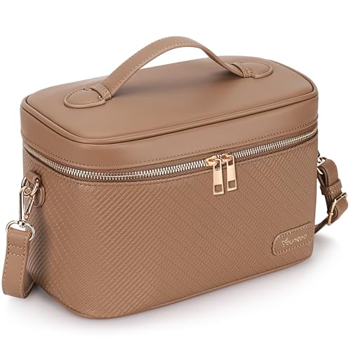 YOUNGOA Large Stylish Makeup Bag Cosmetic Make Up Travel Bag for Women, Delicate Model (Brown)