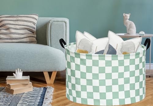Image of MAIZMZ Sage Checkered Storage Basket Extra Large 80L Kids Hamper Baby Laundry Basket Waterproof Toys Car Organizer Collapsible Canvas for Home /Dorm /Pet /Office /Closet /Shelf /Gift Baskets
