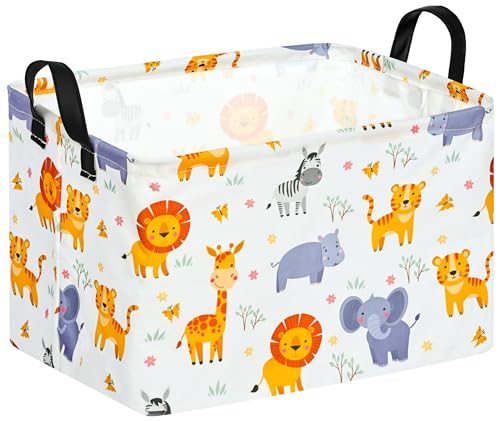 Image of Rectangle Gift Storage Basket Home Shelf Storage Basket Organizer Box Clothes Laundry Hamper Nursery Basket Laundry Basket with Handles (Animal)