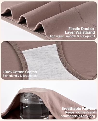 Image of Sunm Boutique Combed Cotton Underwear for Women, High Waisted Soft Briefs | Full Coverage Breathable Stretch Comfy Ladies Panties for Sensitive Skin Postpartum Yoga Work Everyday Wear