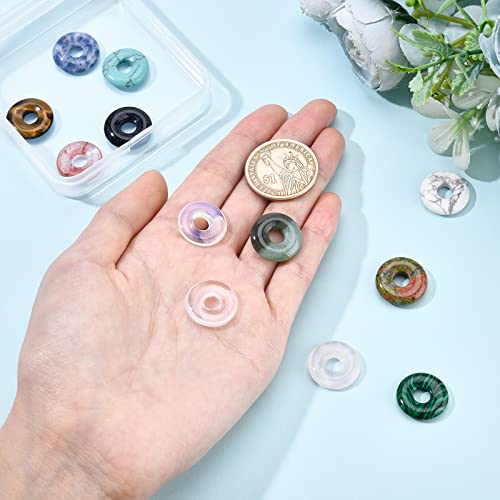 BENECREAT 12Pcs Donut Disc Natural Stone Pendants 12 Mixed Color Gemstone Donut Charms Flat Round Donut Stone Beads(18x4.5mm) Hole: 5.5mm Pendants for Jewelry Making - Image 3