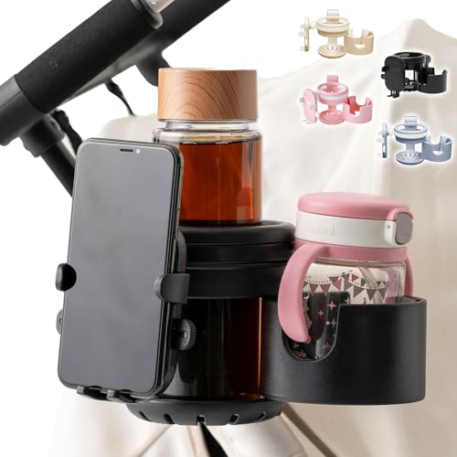 【ママたちで考案】 plunmoln ベビーカー ドリンクホルダー 2個 スマホ 携帯 哺乳瓶 ベビーカー用 カップホルダー ボトルホルダー スマホホルダー ドリンク ホルダー 取り付け簡単 説明書付き (ブラック)