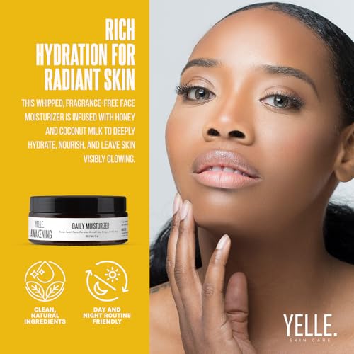 Yelle. Skincare – Awakening Daily Moisturizer – Hydrating Face Cream with Coconut Milk, Honey, Shea Butter & Aloe – For Radiant, Moisturized Skin – 2oz Jar
