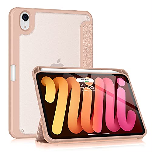 Soke iPad Mini 6th Generation Case 2021 with Pencil Holder - 2nd Gen Apple Pencil Charging + Frosted Transparent Shockproof Back Cover with Auto Wake/Sleep for iPad Mini 6 Gen 8.3 inch(Pink Sand)