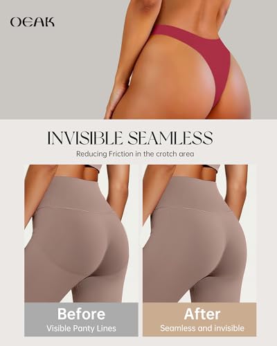 Image of OEAK Seamless Thongs for Women Invisible Thongs No Show Thong Panty Liners Tangas Comfortable Workout G-Strings Underwear Wine Red XL