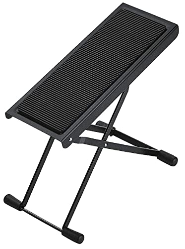 K&M Stands 14670 Guitar Footrest Provides Six Easily Adjusted Height Positions, Heavy-Duty Legs Made of Steel for Added Stability End Caps and Large Non-Slip Rubber Pad Black (Single pack)