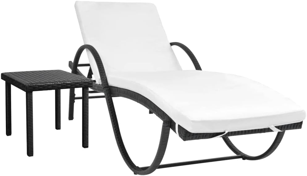 Sun Lounger with Cushion,Patio Furniture,Outdoor Seating,Sun Loungers Outdoor,Lounge Chairs for Outside,Lawn Chairs,for Outside,Patio,Yard,Lawn,Beach,Table Poly Rattan Black