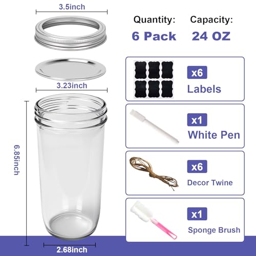 Ravflaw Wide Mouth Mason Jars with Lids 24 oz Pint & A Half Size Pack of 6 by Ravflaw - Used condition - Image 3
