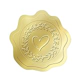 PigPotParty 500PCS Gold Envelope Heart Seal Stickers, Embossed Foil Love Sticker Seals, Substitute to Wax Seals, Gift Decorative Stickers, for Wedding Invitation and Save The Dates, Bridal Shower