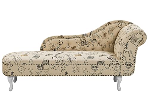 Beliani Chaise Longue Côté Droit Méridienne en Tissu Imprimé Beige Style Elégant Nimes