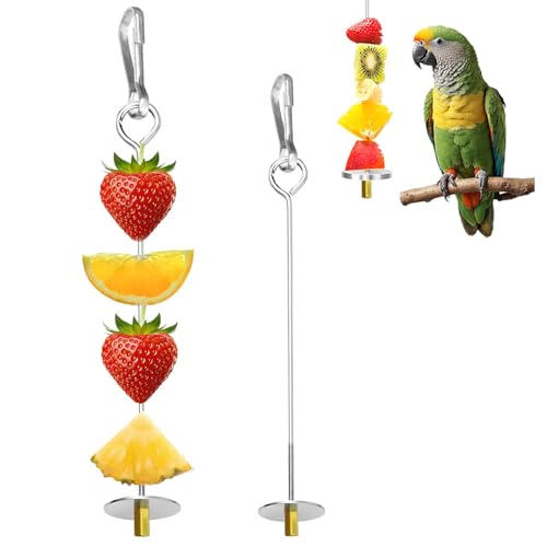 ShanBye Porte Brochettes de Fruits,2 PCS Brochettes Mangeoires en Acier Inoxydable pour Perroquets Porte-Fruits Légumes et Nourriture pour Cage d'oiseaux Support pour Perruches et Calopsittes
