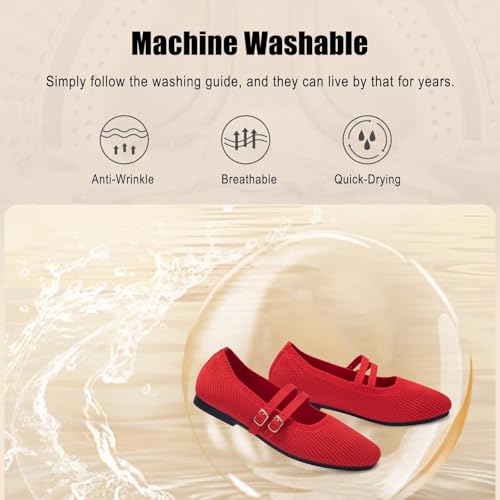 Image of Frank Mully Women's Flats Square Toe Mary Jane Shoes Ballet Flats with Strap Comfortable Slip On Knit Shoes Dressy Casual